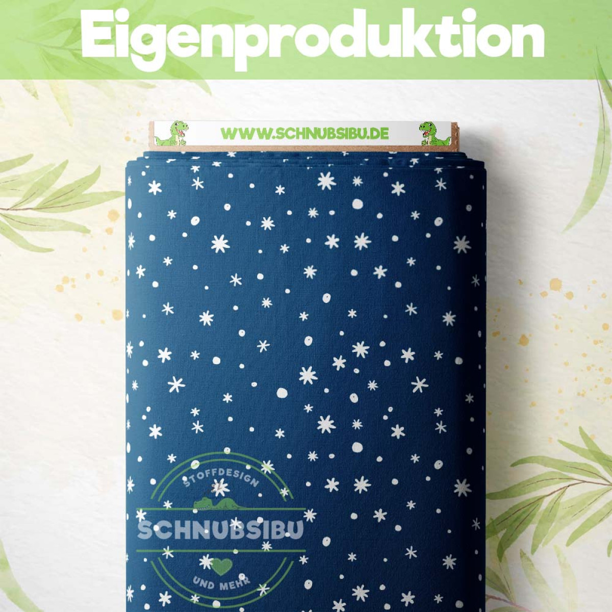 French Terry Schneeflocken blau